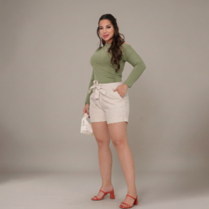 Bermuda Feminina Alfaiataria Linen Cintura Alta