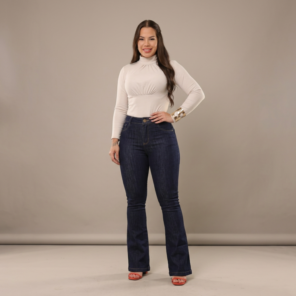 Calça Jeans Feminina Flare Cintura Alta Premium