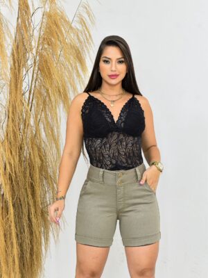 Bermuda Feminina Sarja Premium Caqui Soltinha Confortável e Estilosa